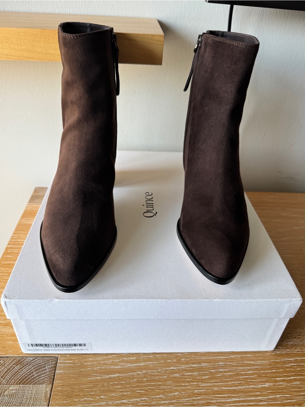 NIB! QUINCE Women’s Italian Leather Heeled Ankle Boot Coffee Bean Suede Size 10 - Picture 11 of 15